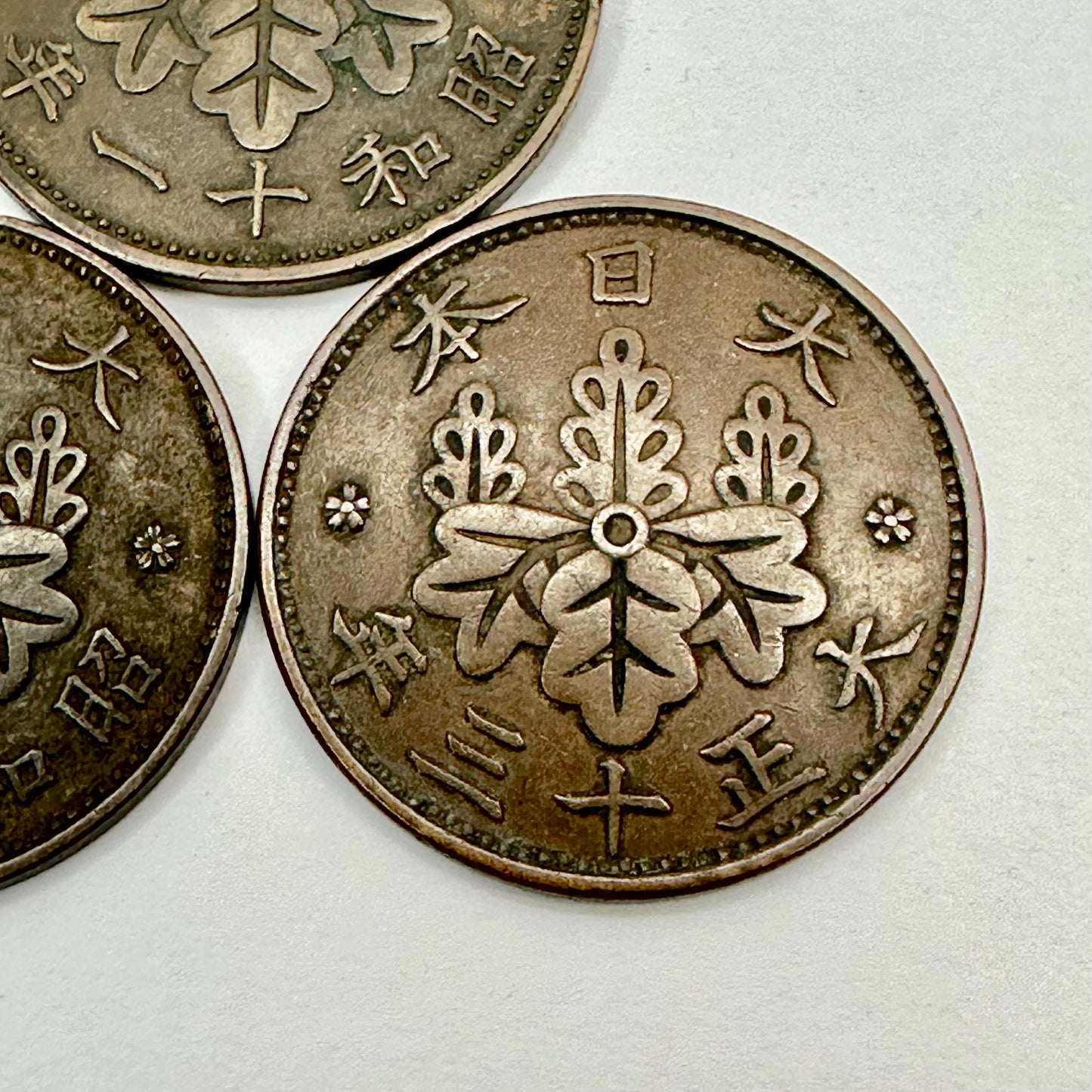 Japanese Bronze 1 Sen Coins 1922/23/24 Set 3 Paulownia Crest Taisho 11 12 13