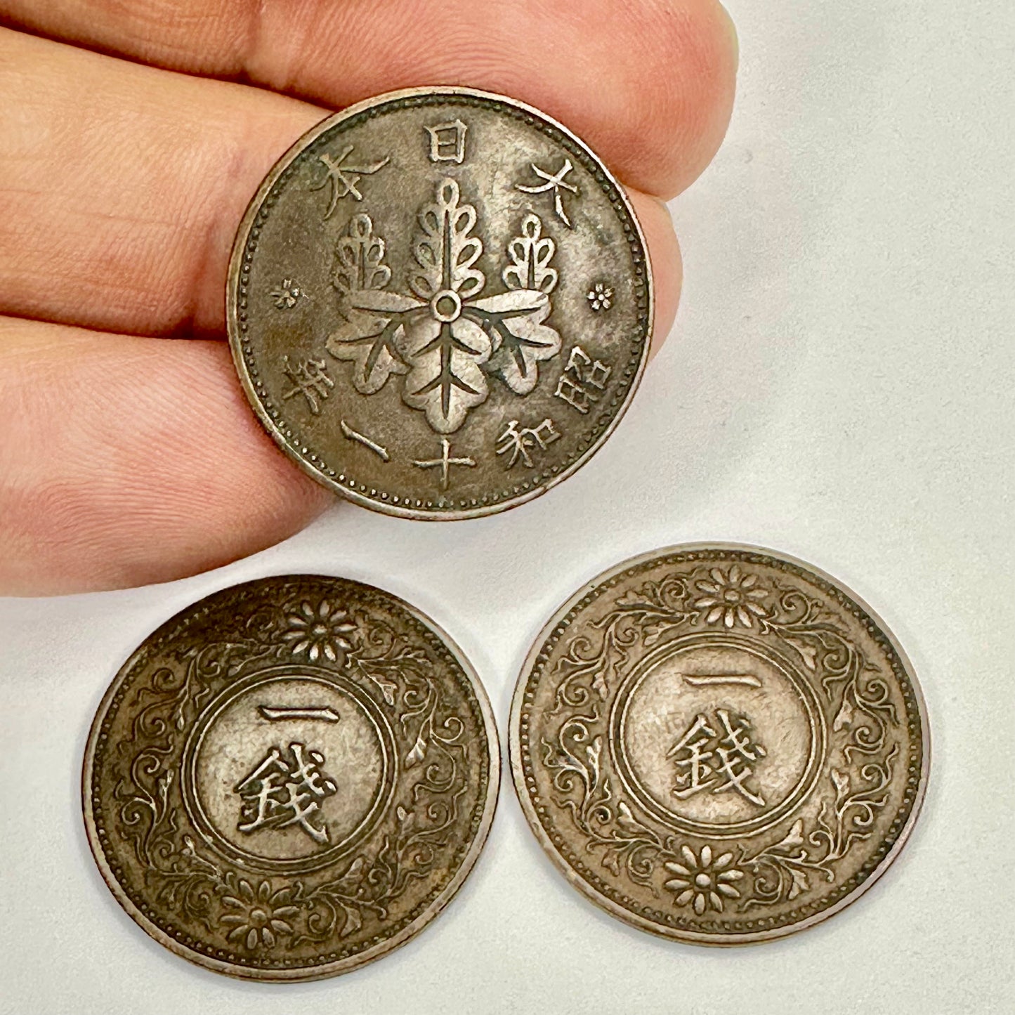 Japanese Bronze 1 Sen Coins 1922/23/24 Set 3 Paulownia Crest Taisho 11 12 13