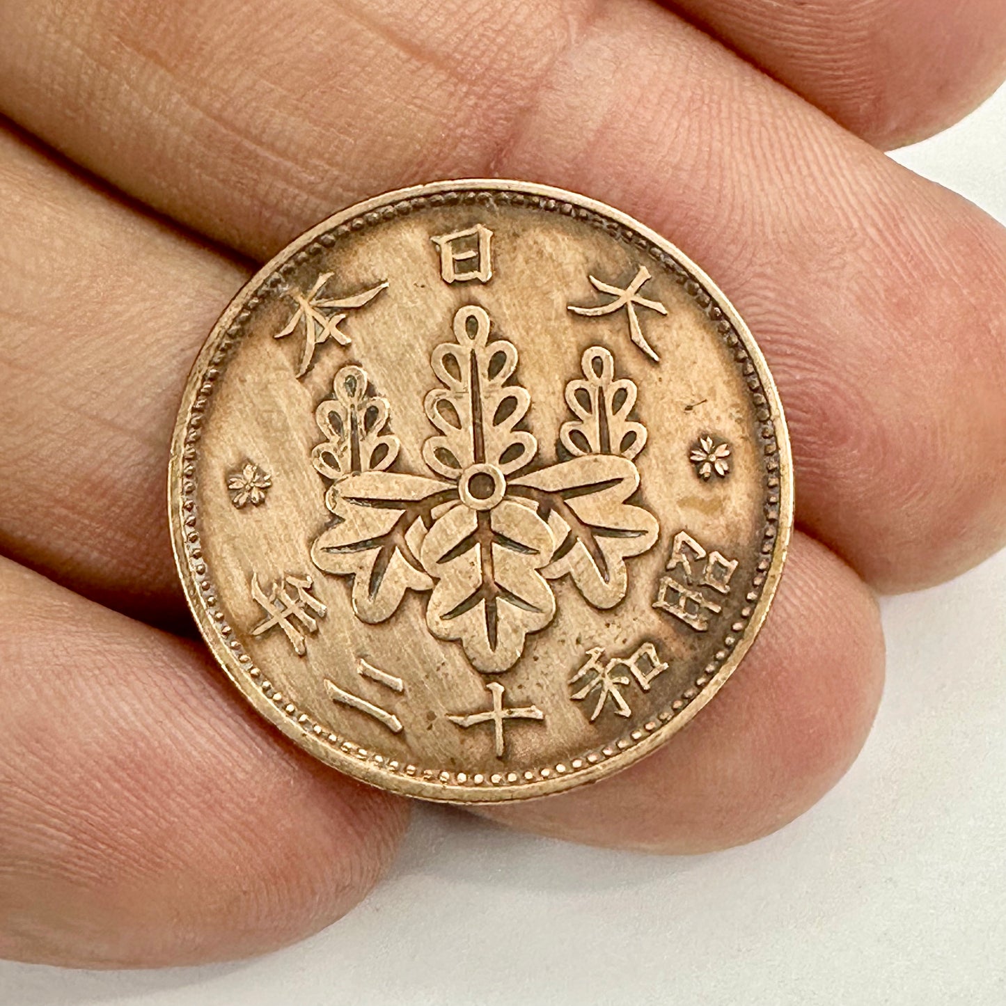 Japanese Bronze 1923 1Sen Coin Paulownia Crest Taisho 12 Polished