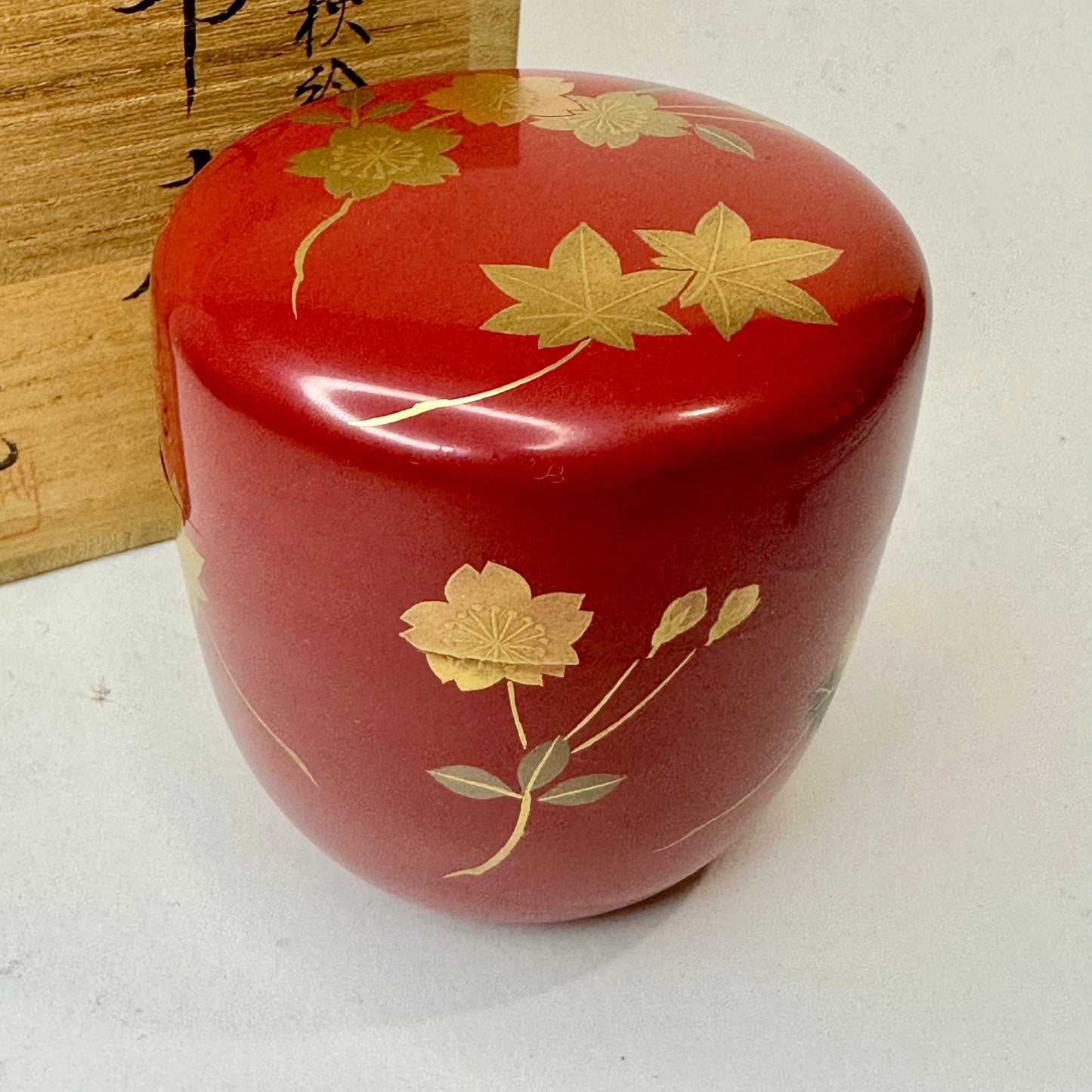 Vintage Japanese Tea Ceremony Natsume Tea Caddy Red Lacquer Wood