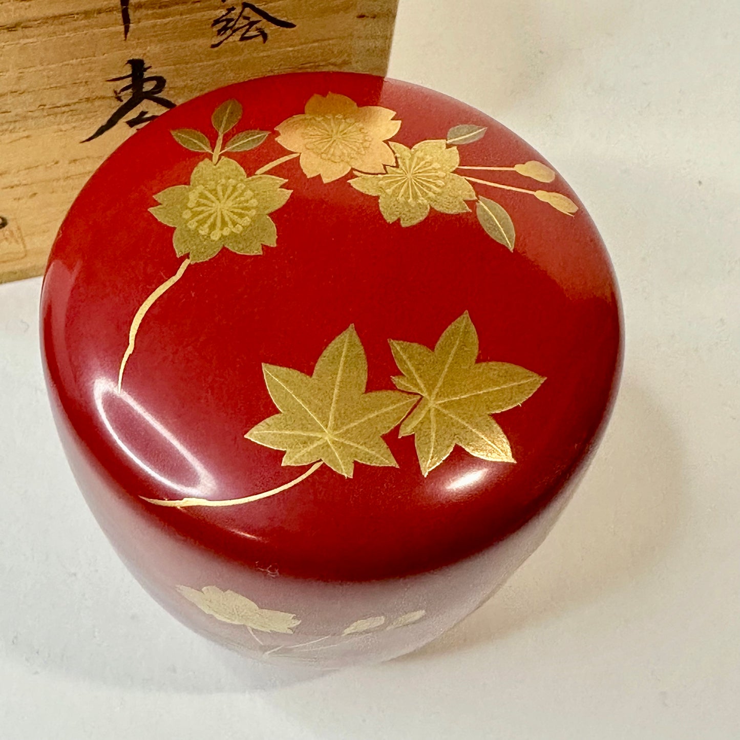Vintage Japanese Tea Ceremony Natsume Tea Caddy Red Lacquer Wood