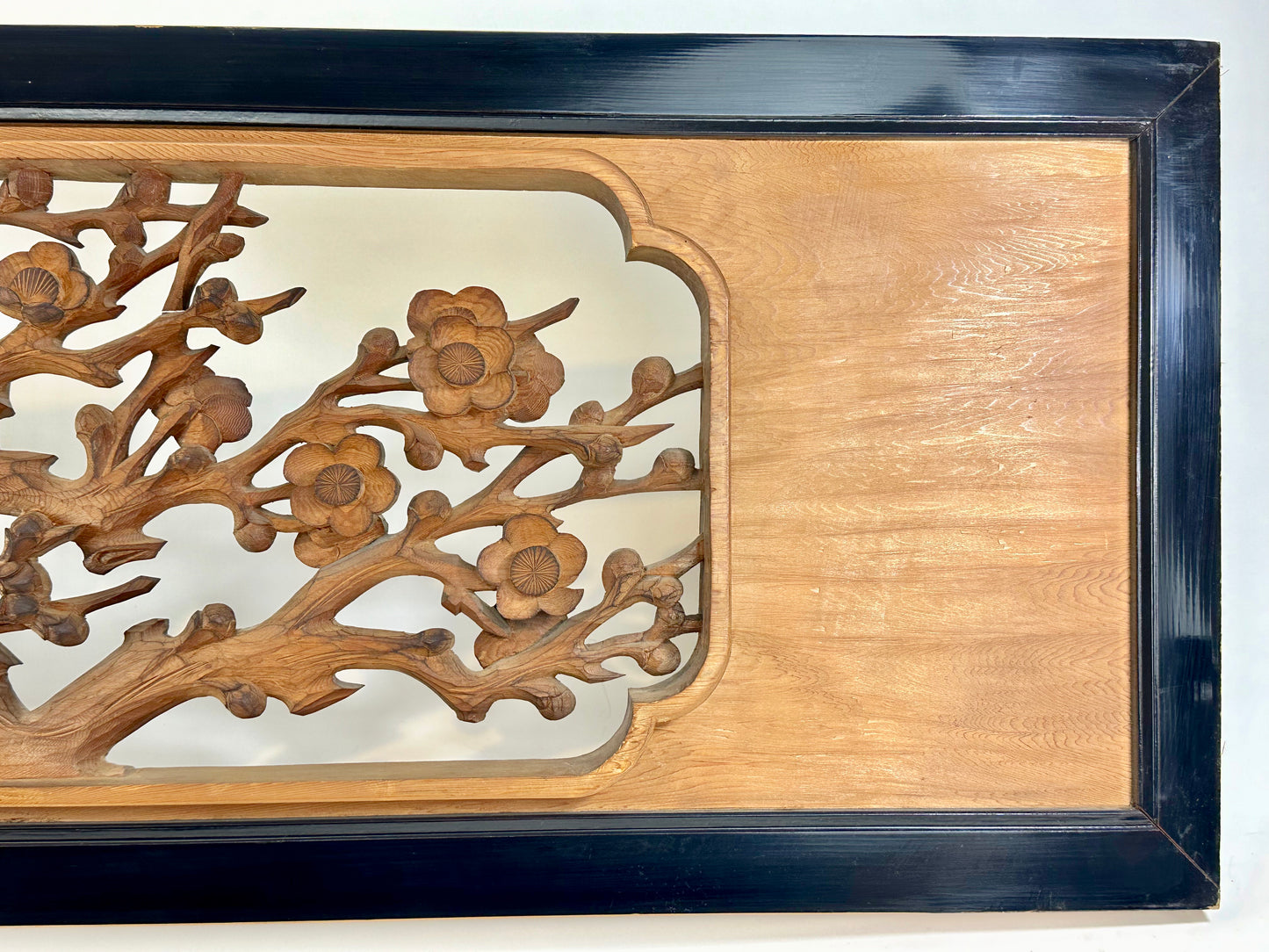 Vintage Japanese Pair Ranma Transom Pine Bamboo Plum Sugi Wood 72"