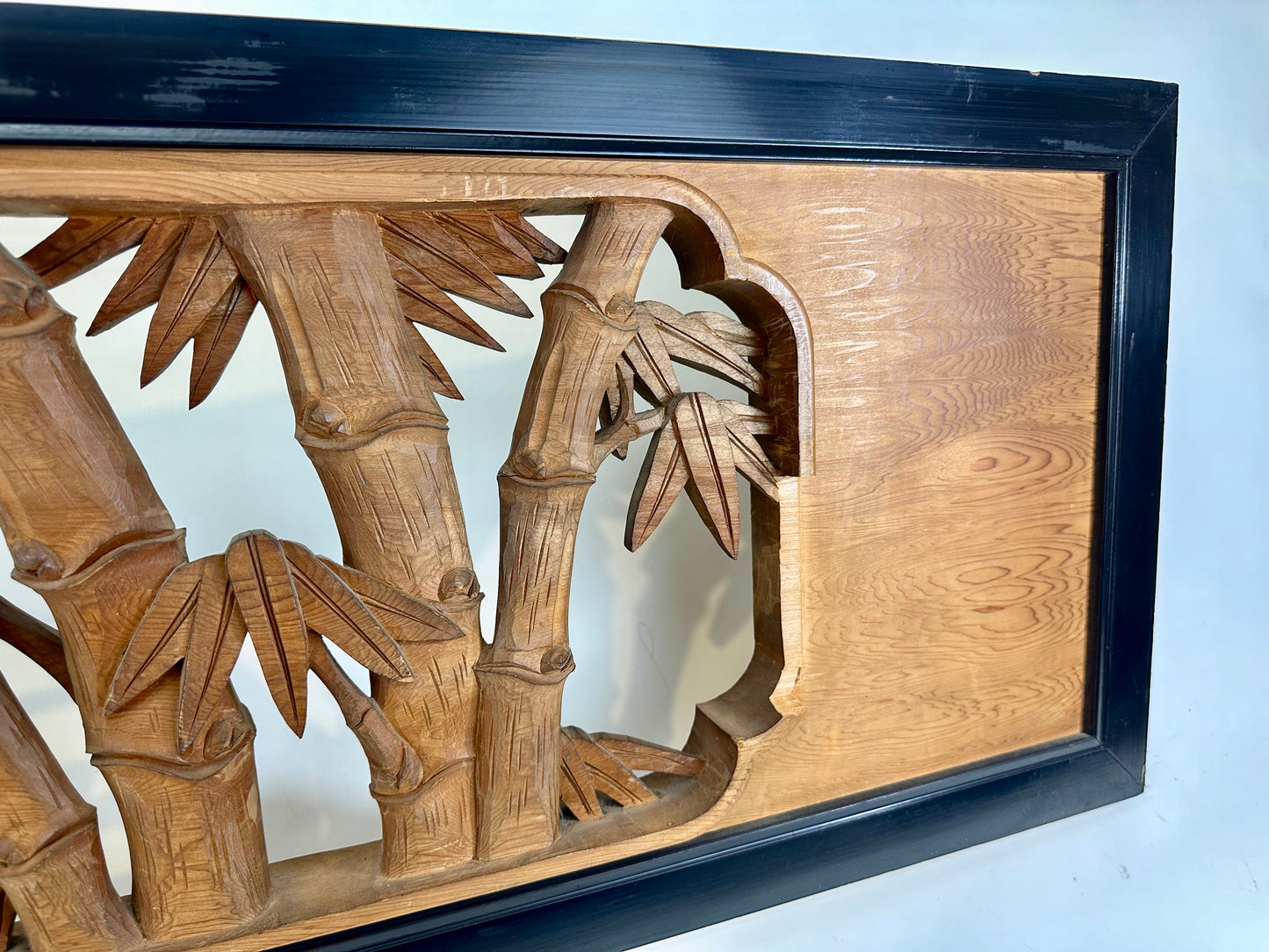 Vintage Japanese Pair Ranma Transom Pine Bamboo Plum Sugi Wood 72"
