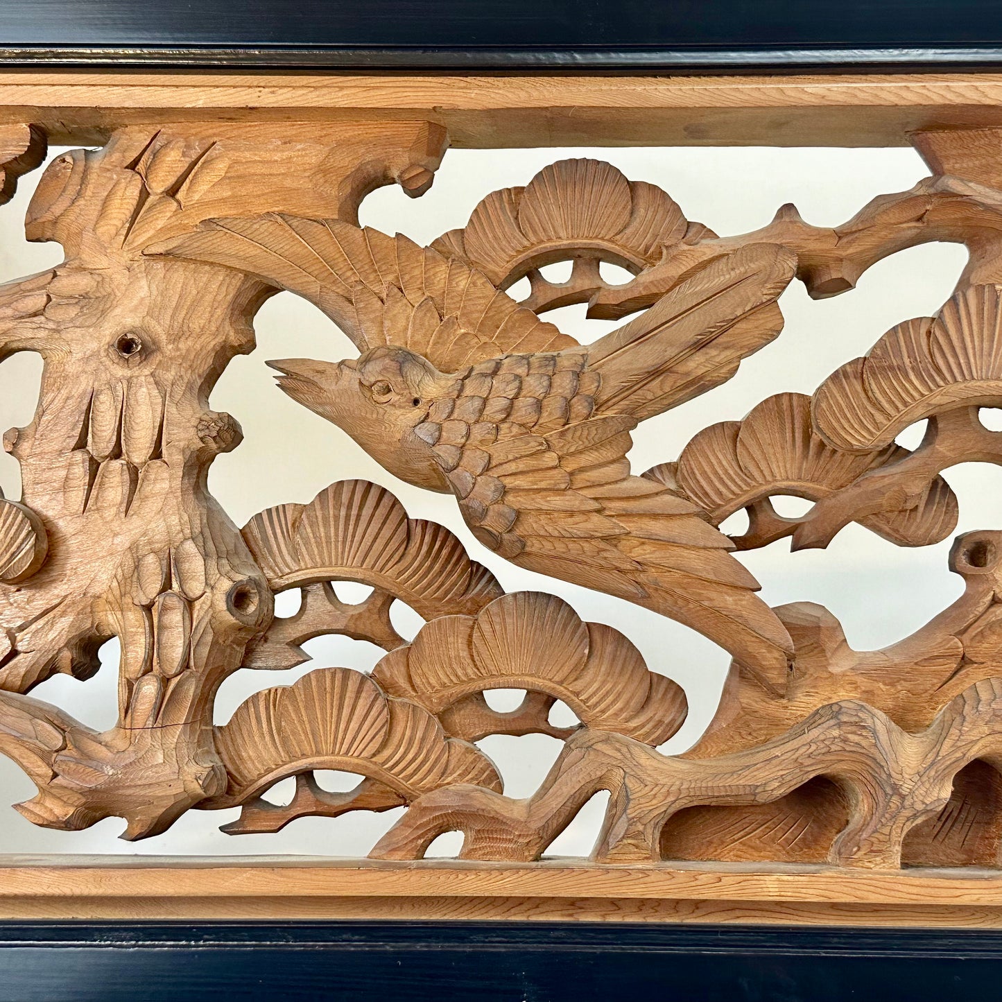 Vintage Japanese Pair Ranma Transom Pine Bamboo Plum Sugi Wood 72"