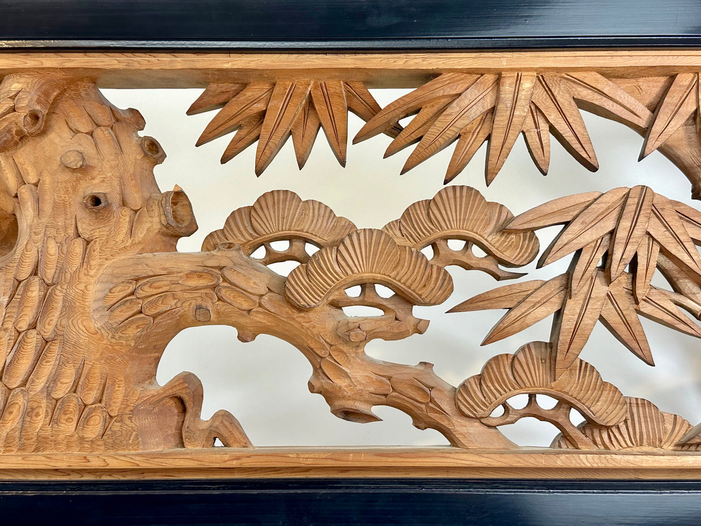 Vintage Japanese Pair Ranma Transom Pine Bamboo Plum Sugi Wood 72"