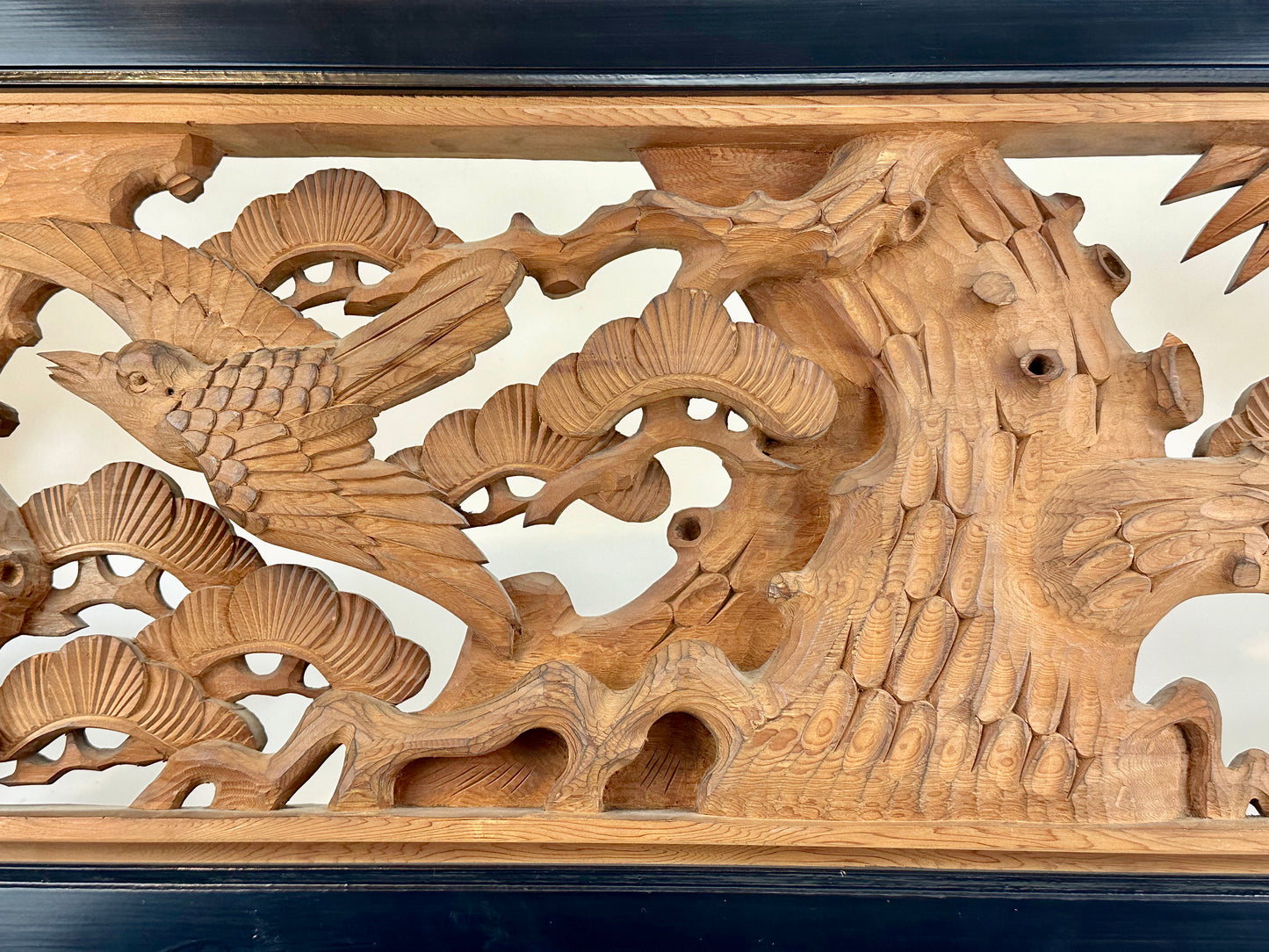 Vintage Japanese Pair Ranma Transom Pine Bamboo Plum Sugi Wood 72"