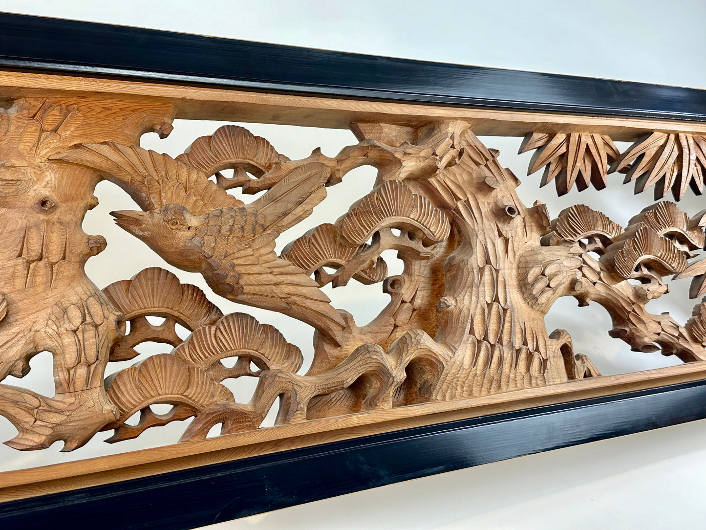 Vintage Japanese Pair Ranma Transom Pine Bamboo Plum Sugi Wood 72"