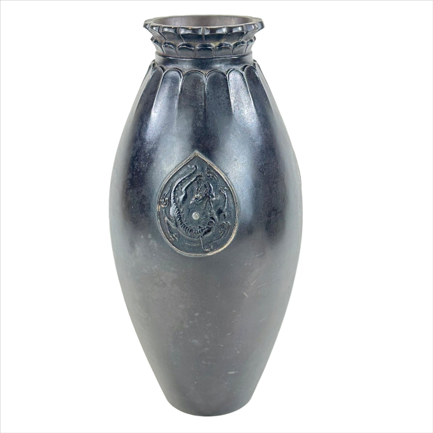 Antique Japanese c1934 Bronze Vase Dragon Motif 11"