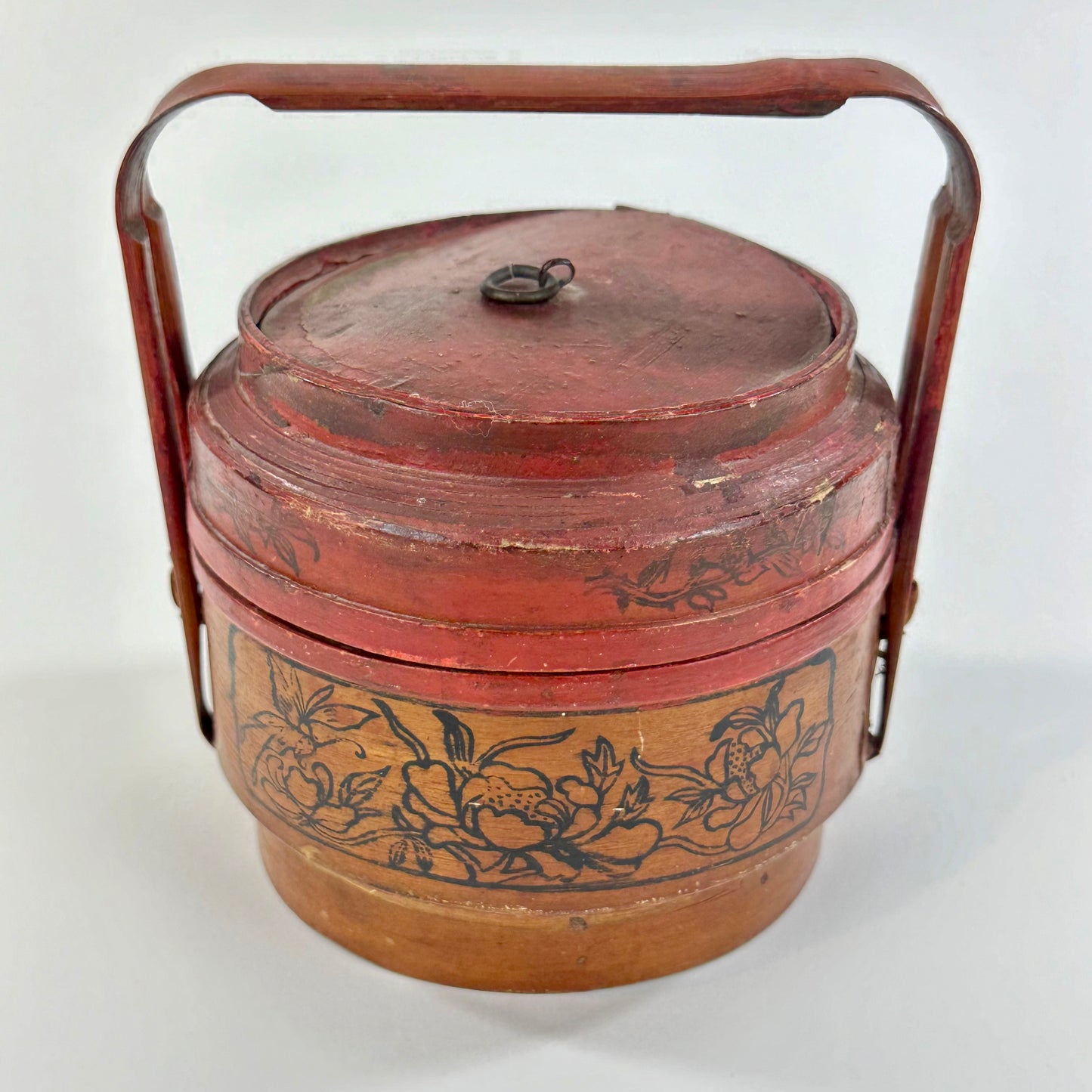 Vintage Chinese Miniature Wedding Lacquer Rattan Basket/Box 6"