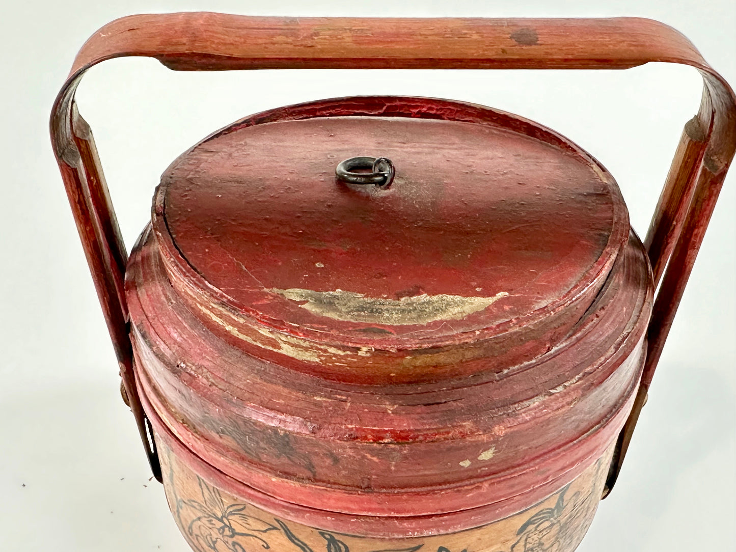 Vintage Chinese Miniature Wedding Lacquer Rattan Basket/Box 6"