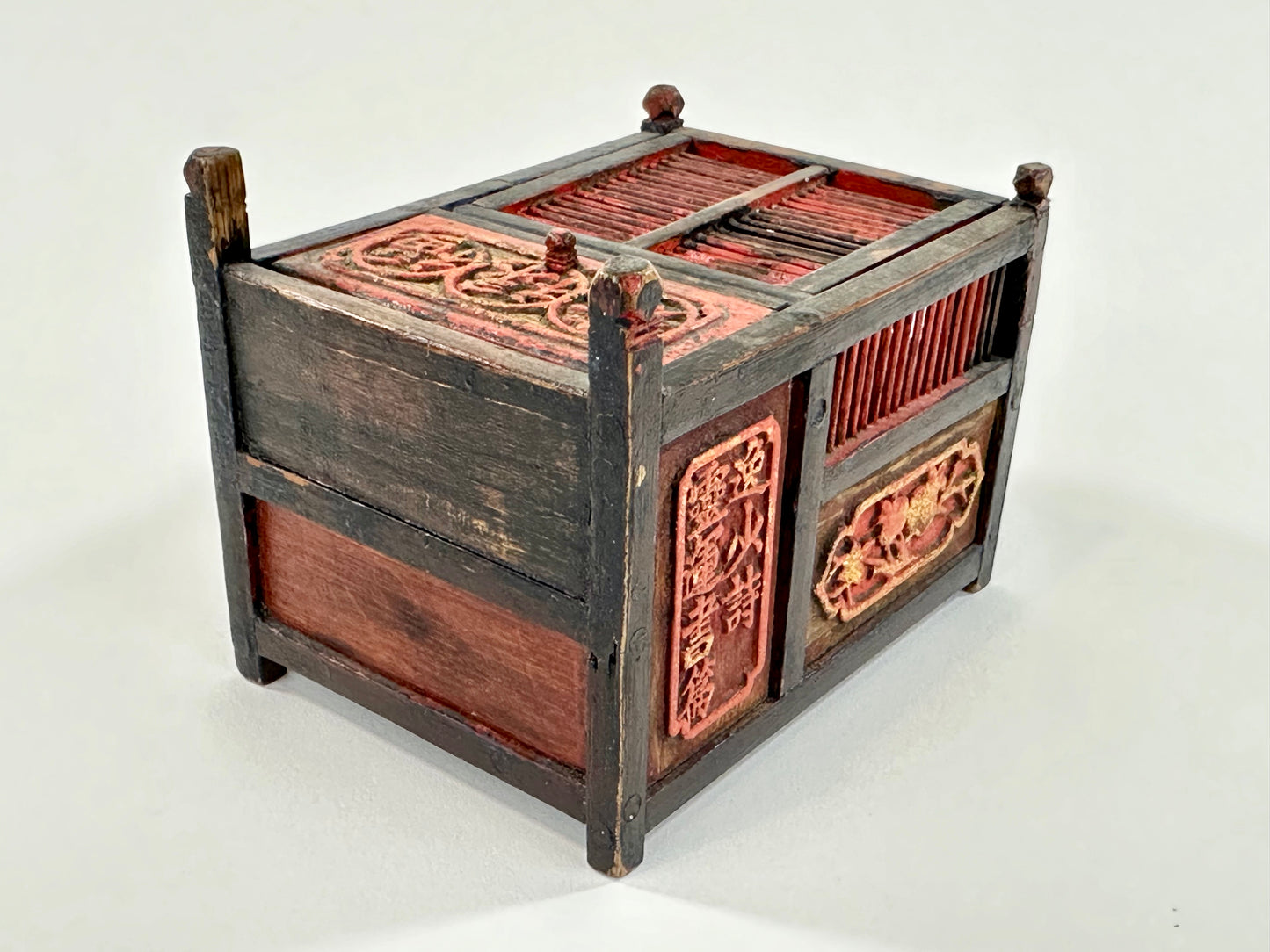 Antique Chinese Singing Cricket Cage Good Fortune Carving 4"