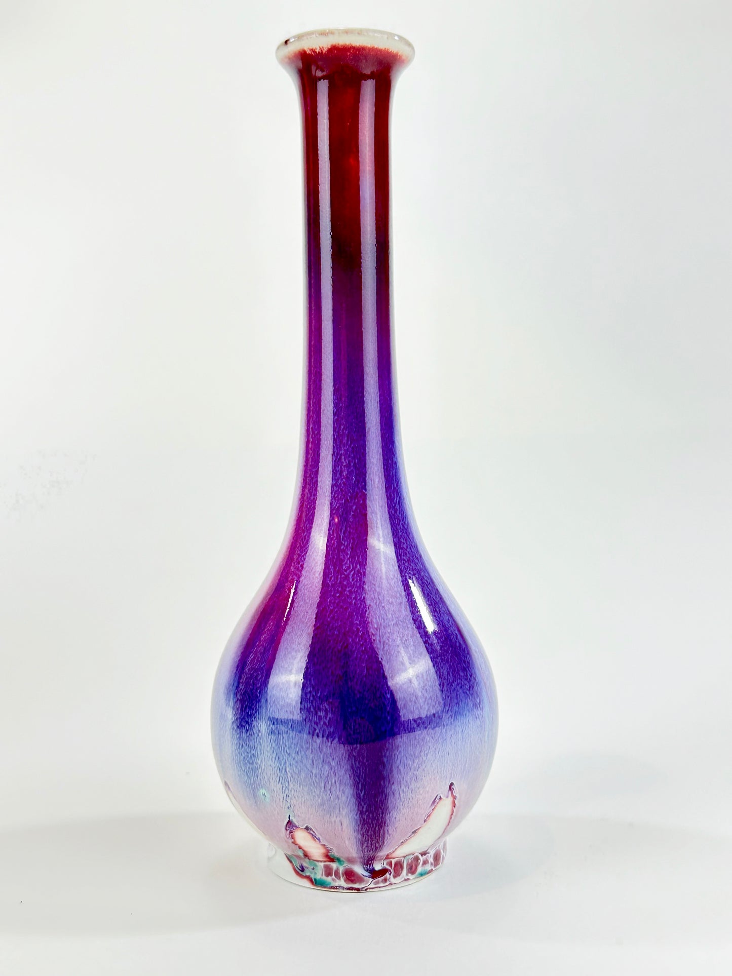 Matsuyama Gaei Peacock Glaze Vase Japanese Hand Thrown w/ Box 8"
