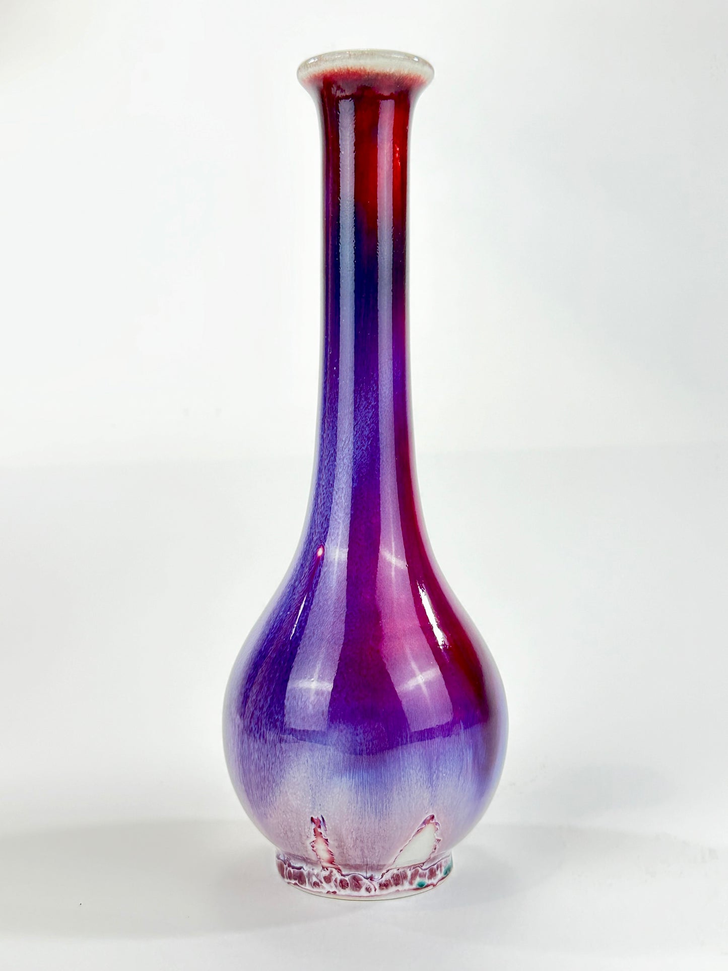 Matsuyama Gaei Peacock Glaze Vase Japanese Hand Thrown w/ Box 8"