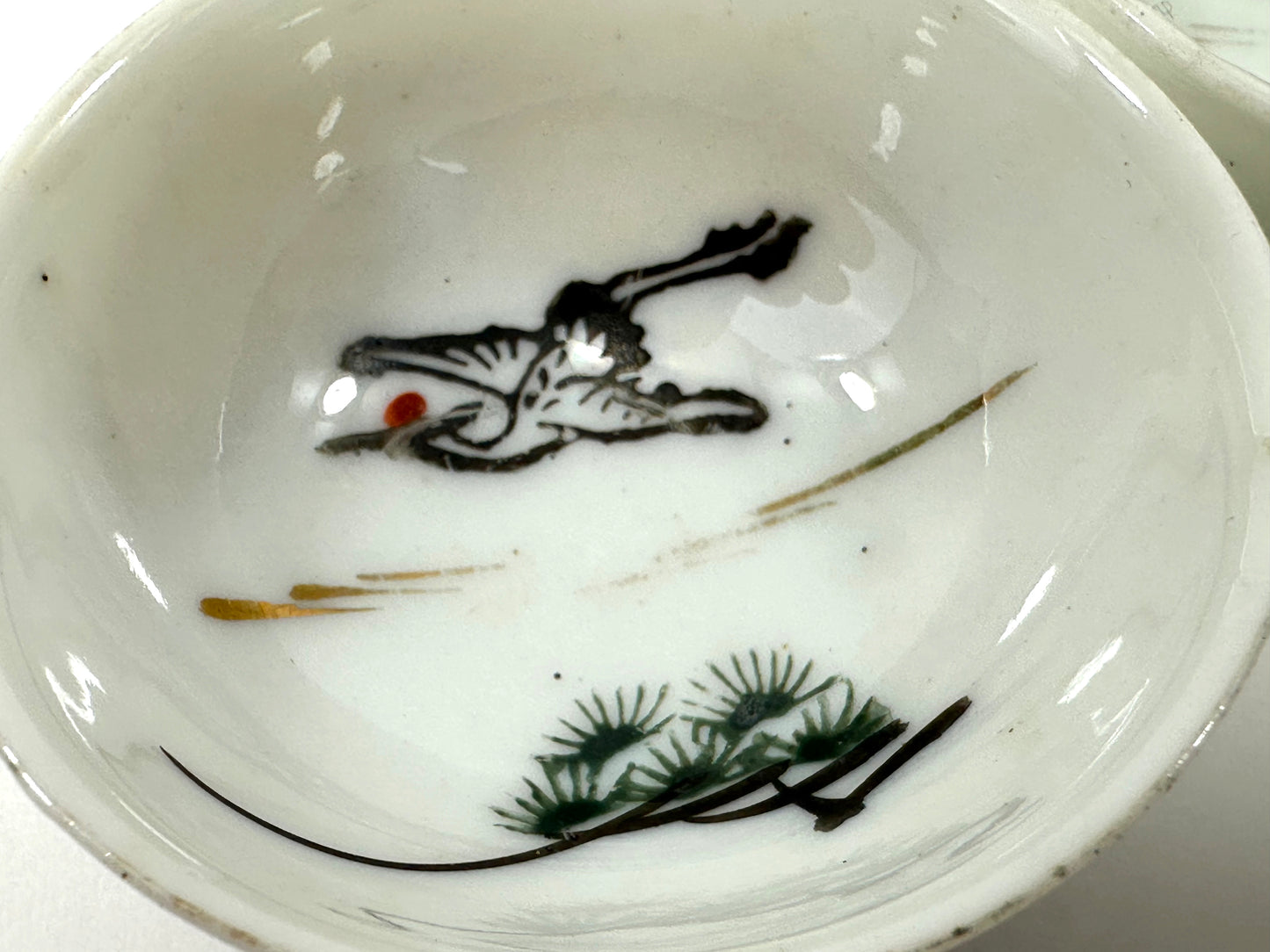 Vintage Japanese Sake Cups (2) Crane with Pine