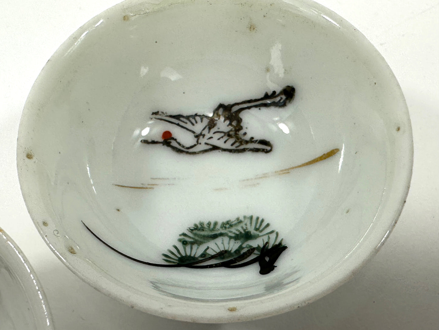 Vintage Japanese Sake Cups (2) Crane with Pine