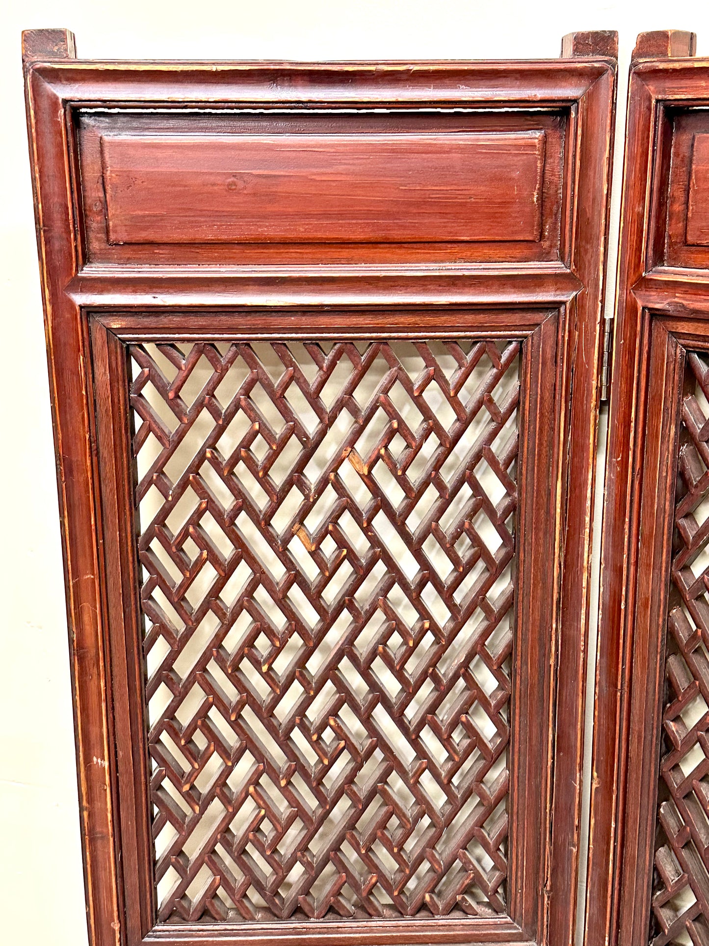 Antique Chinese Qing Dynasty 19th Pair of Lattice Wood Window/Door Panel
