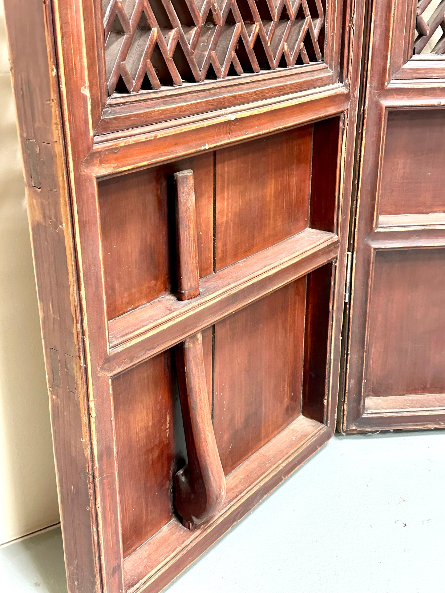 Antique Chinese Qing Dynasty 19th Pair of Lattice Wood Window/Door Panel