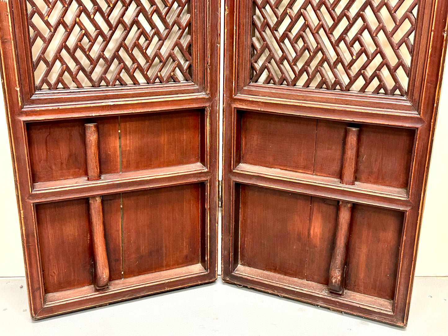 Antique Chinese Qing Dynasty 19th Pair of Lattice Wood Window/Door Panel