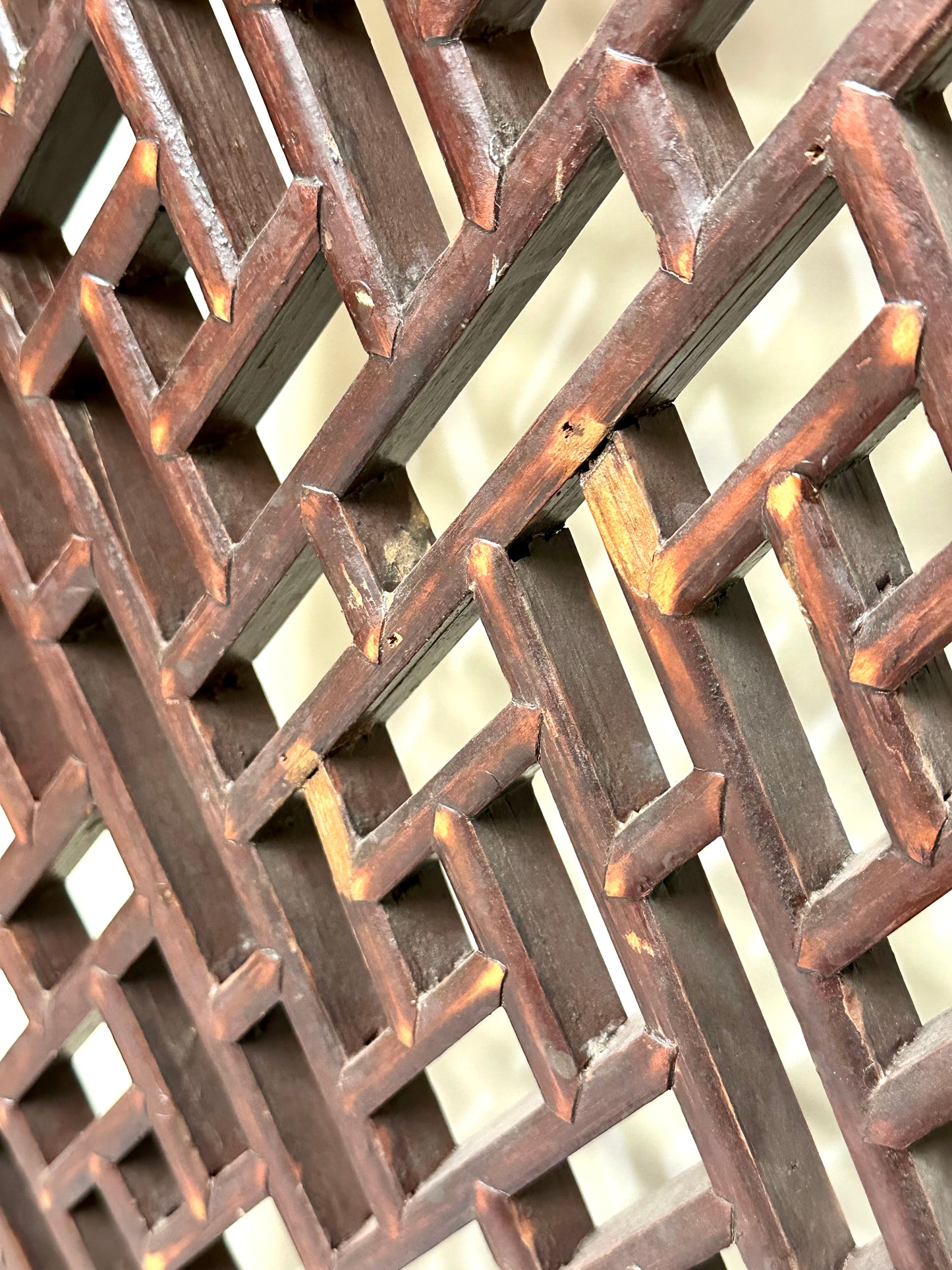 Antique Chinese Qing Dynasty 19th Pair of Lattice Wood Window/Door Panel