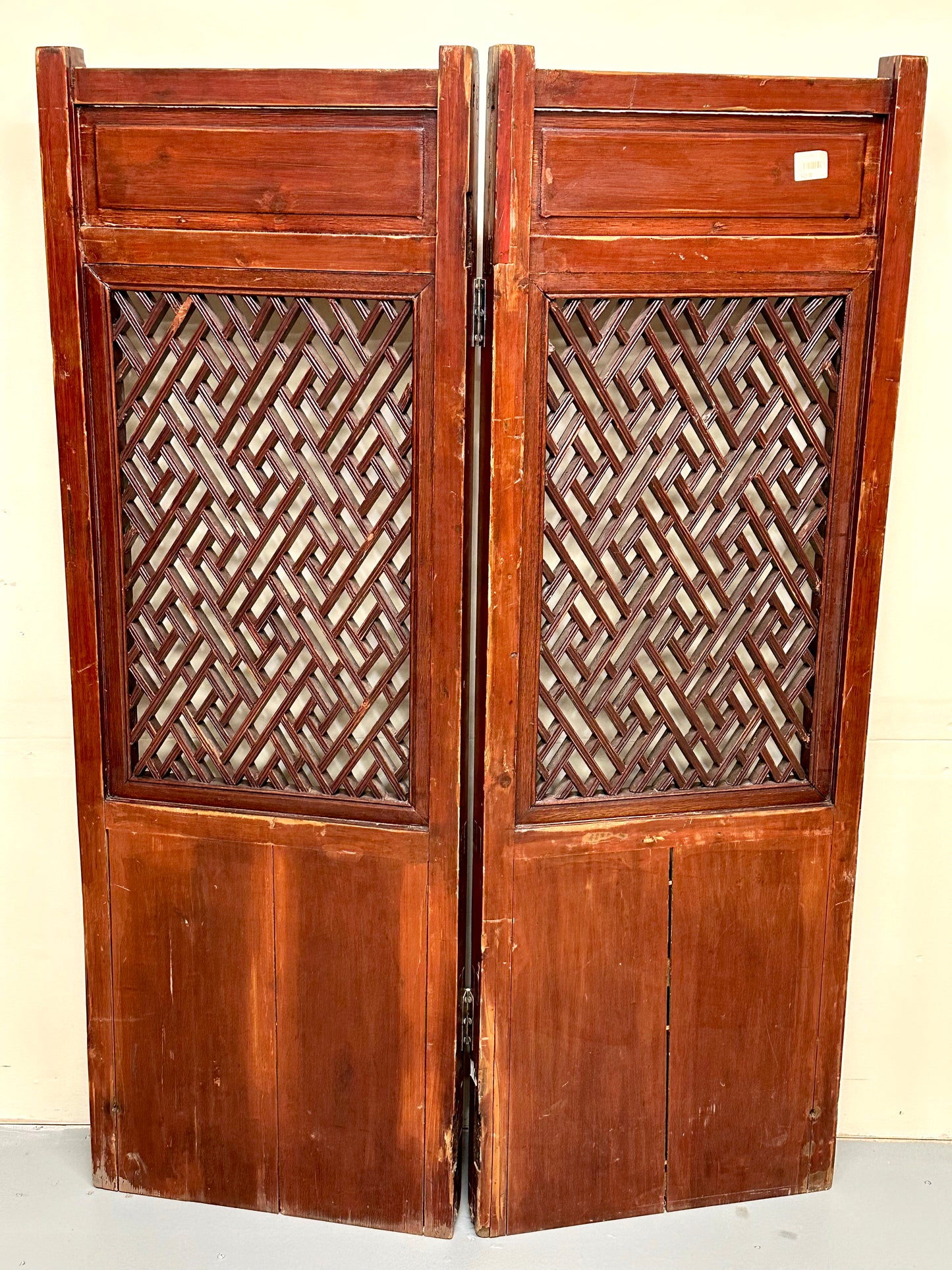 Antique Chinese Qing Dynasty 19th Pair of Lattice Wood Window/Door Panel