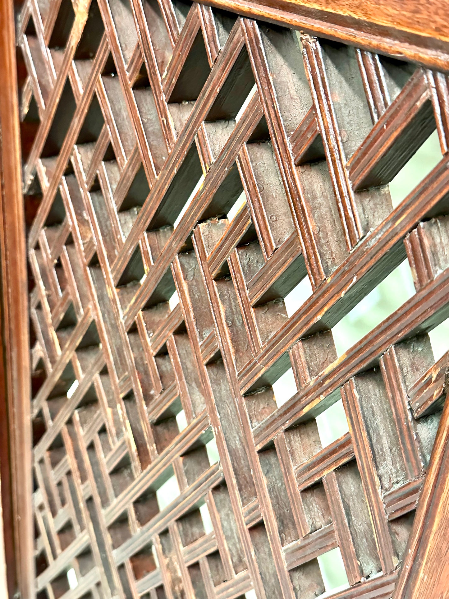 Antique Chinese Qing Dynasty 19th Pair of Lattice Wood Window/Door Panel