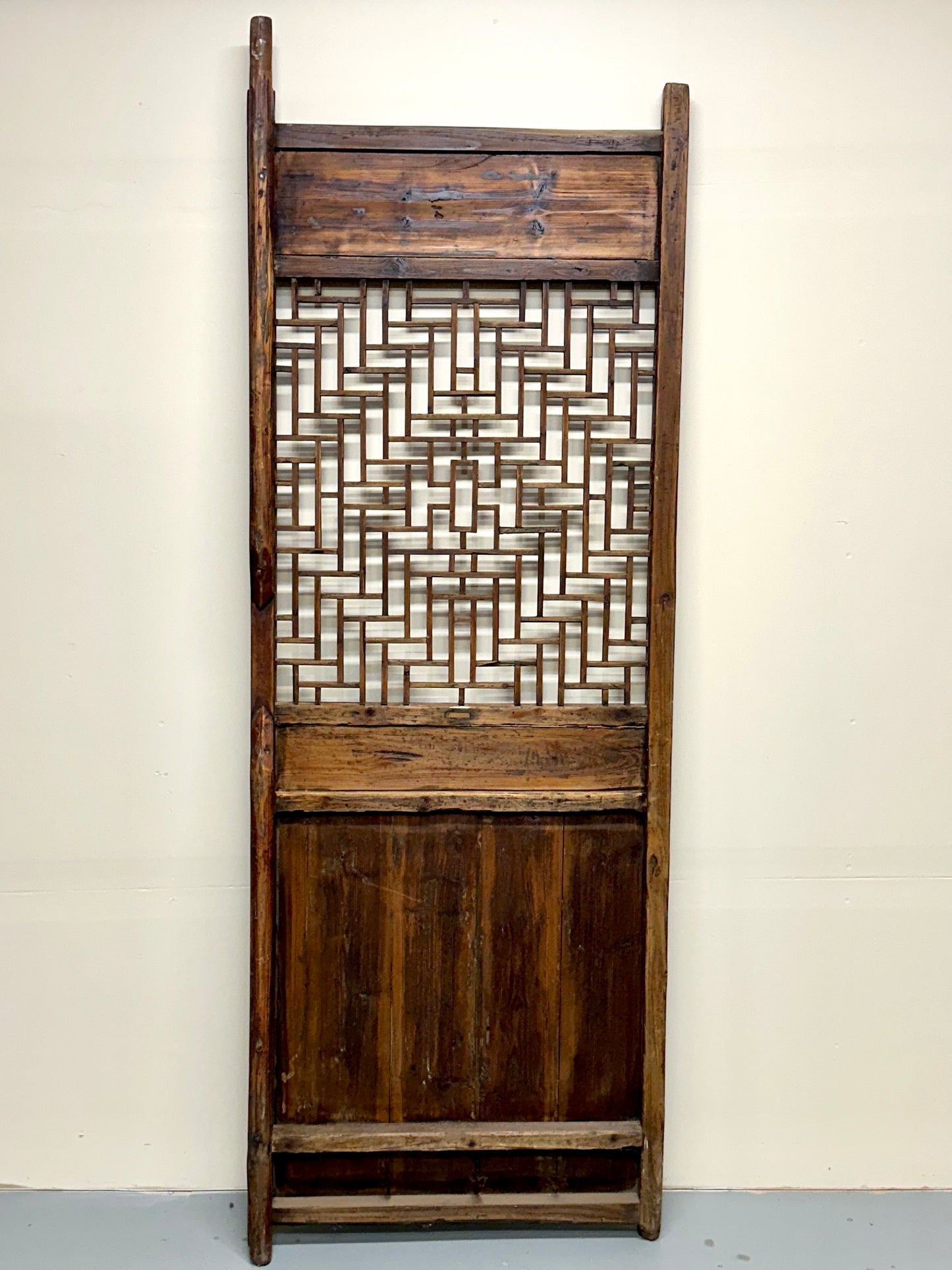 Antique Chinese Qing Dynasty 19th Lattice Wood Window/Door Panel 77"