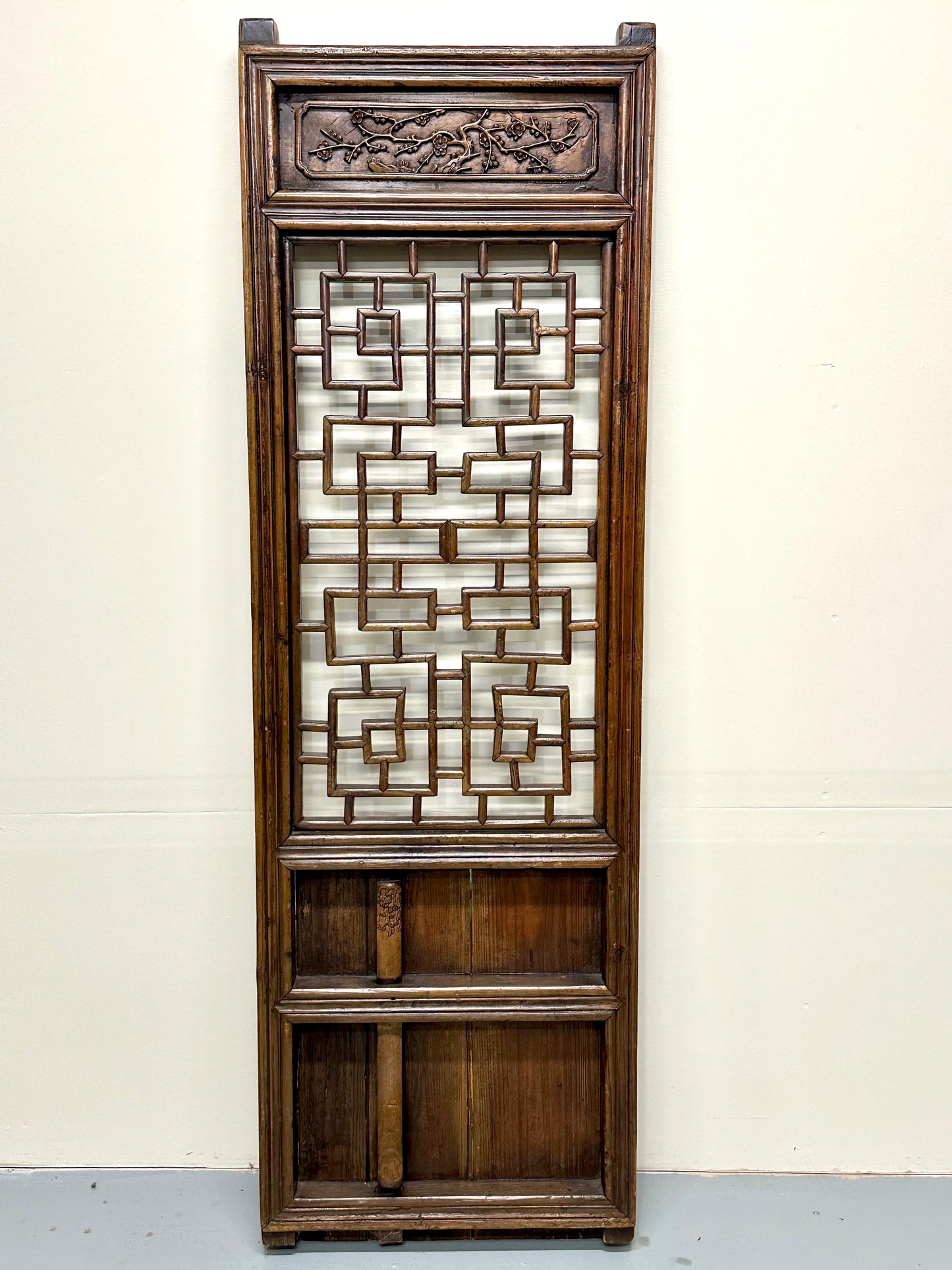 Antique Chinese Qing Dynasty 19th Hand Carved Wood Window Panel 21 x 66