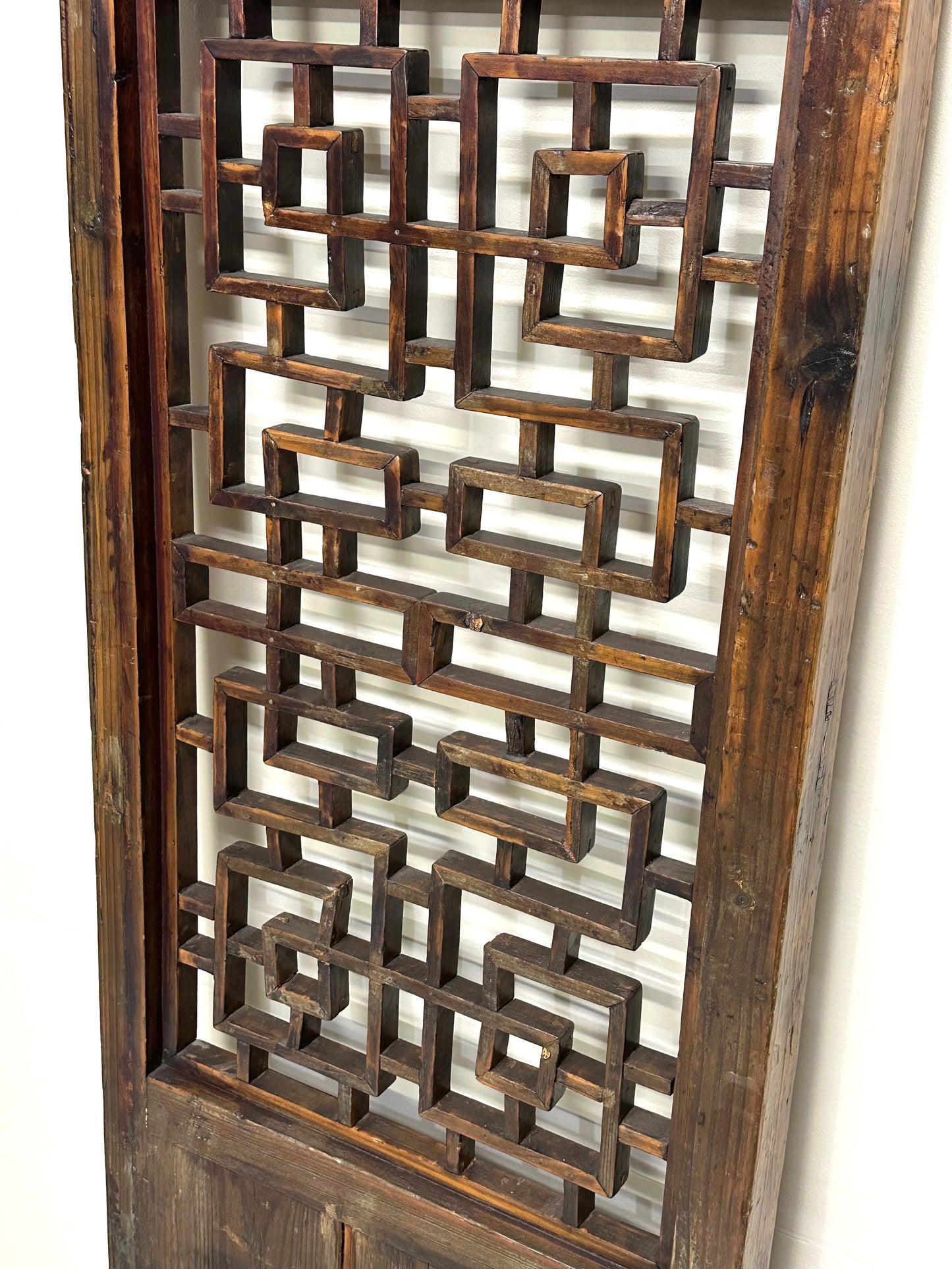 Antique Chinese Qing Dynasty 19th Hand Carved Wood Window Panel 21 x 66
