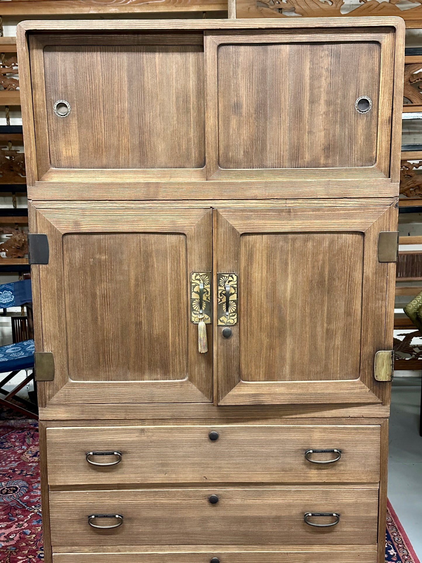 Antique Japanese Clothing Tansu Taisho Era c1920's Ishodansu Kiri Paulownia Chest 36"W