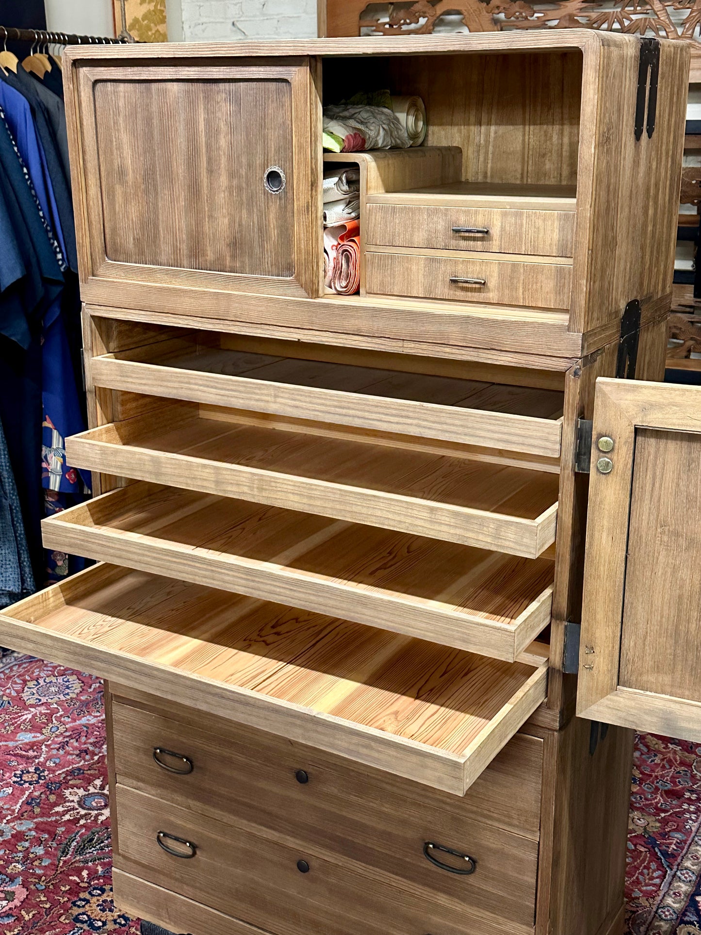 Antique Japanese Clothing Tansu Taisho Era c1920's Ishodansu Kiri Paulownia Chest 36"W