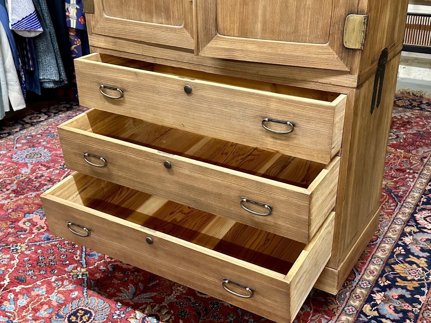 Antique Japanese Clothing Tansu Taisho Era c1920's Ishodansu Kiri Paulownia Chest 36"W