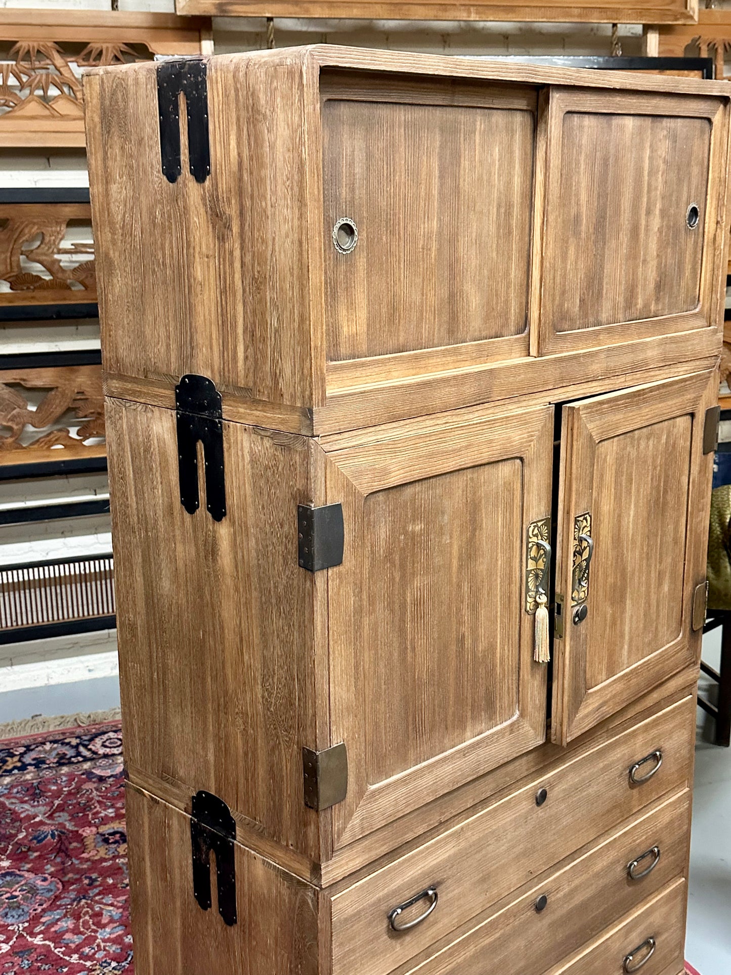 Antique Japanese Clothing Tansu Taisho Era c1920's Ishodansu Kiri Paulownia Chest 36"W