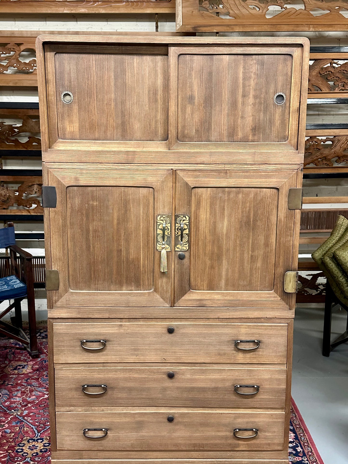 Antique Japanese Clothing Tansu Taisho Era c1920's Ishodansu Kiri Paulownia Chest 36"W