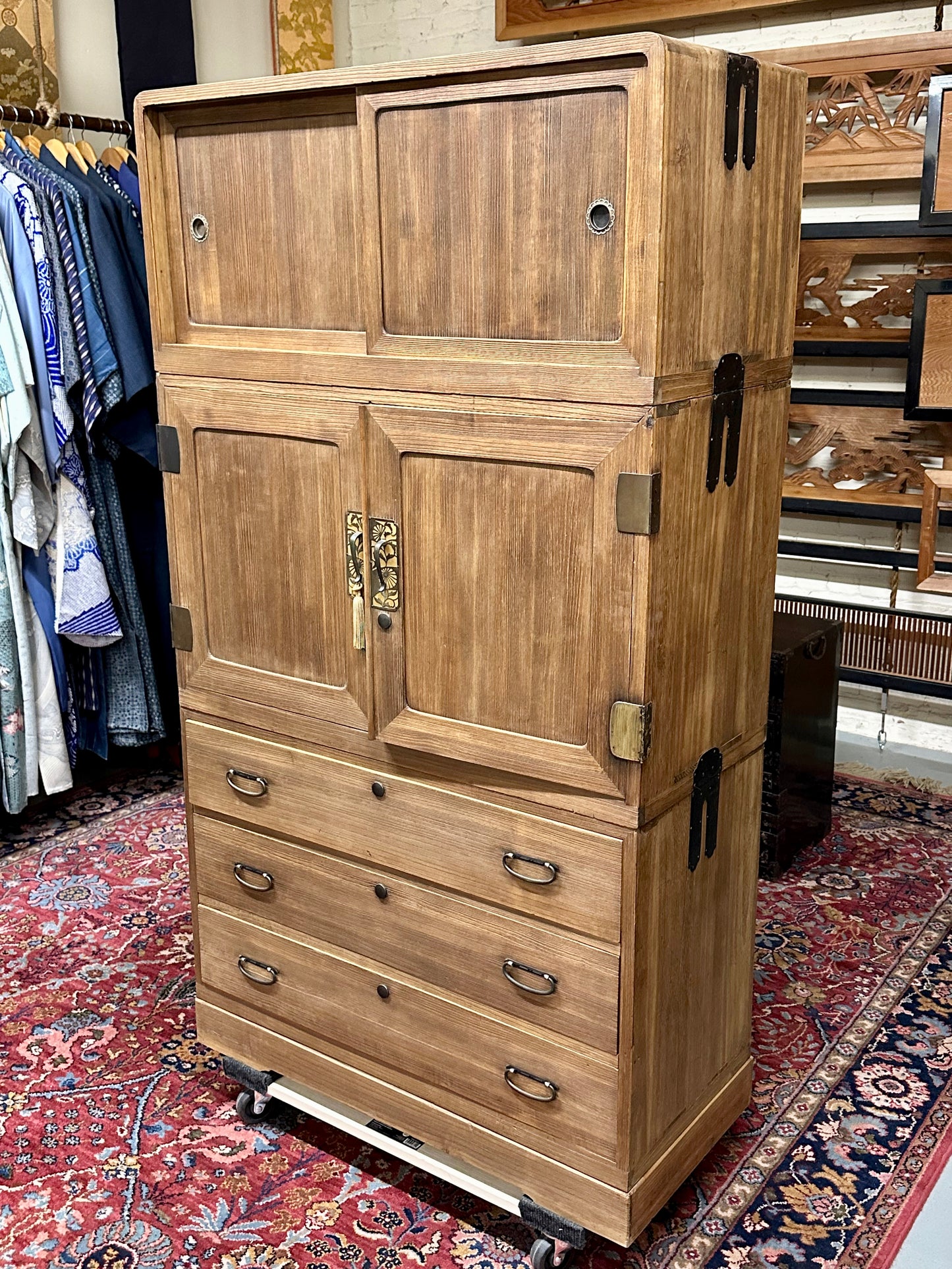 Antique Japanese Clothing Tansu Taisho Era c1920's Ishodansu Kiri Paulownia Chest 36"W