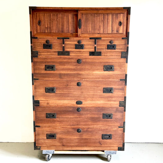 Antique Japanese Isho-Tansu Clothing Chest Taisho c1920’s 57”H Kiri Wood