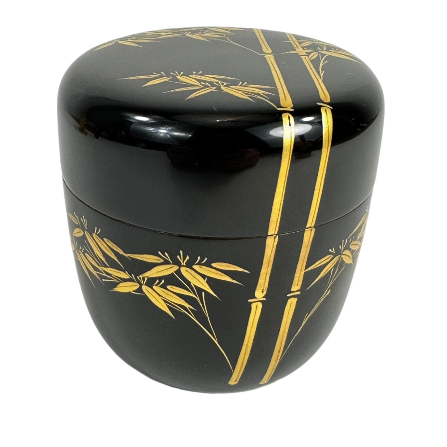 Vintage Japanese Tea Ceremony Natsume Black Lacquer Gold Bamboo Maki-e 3"