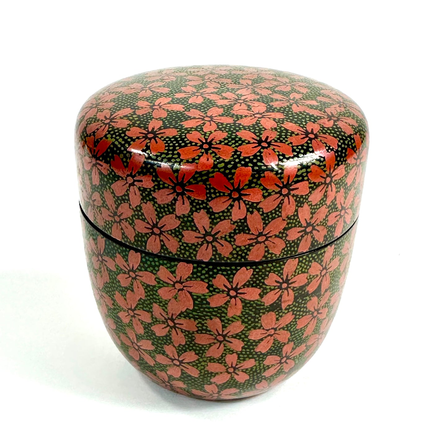Vintage Japanese Tea Ceremony Natsume Black Lacquer Cherry Blossoms 3"