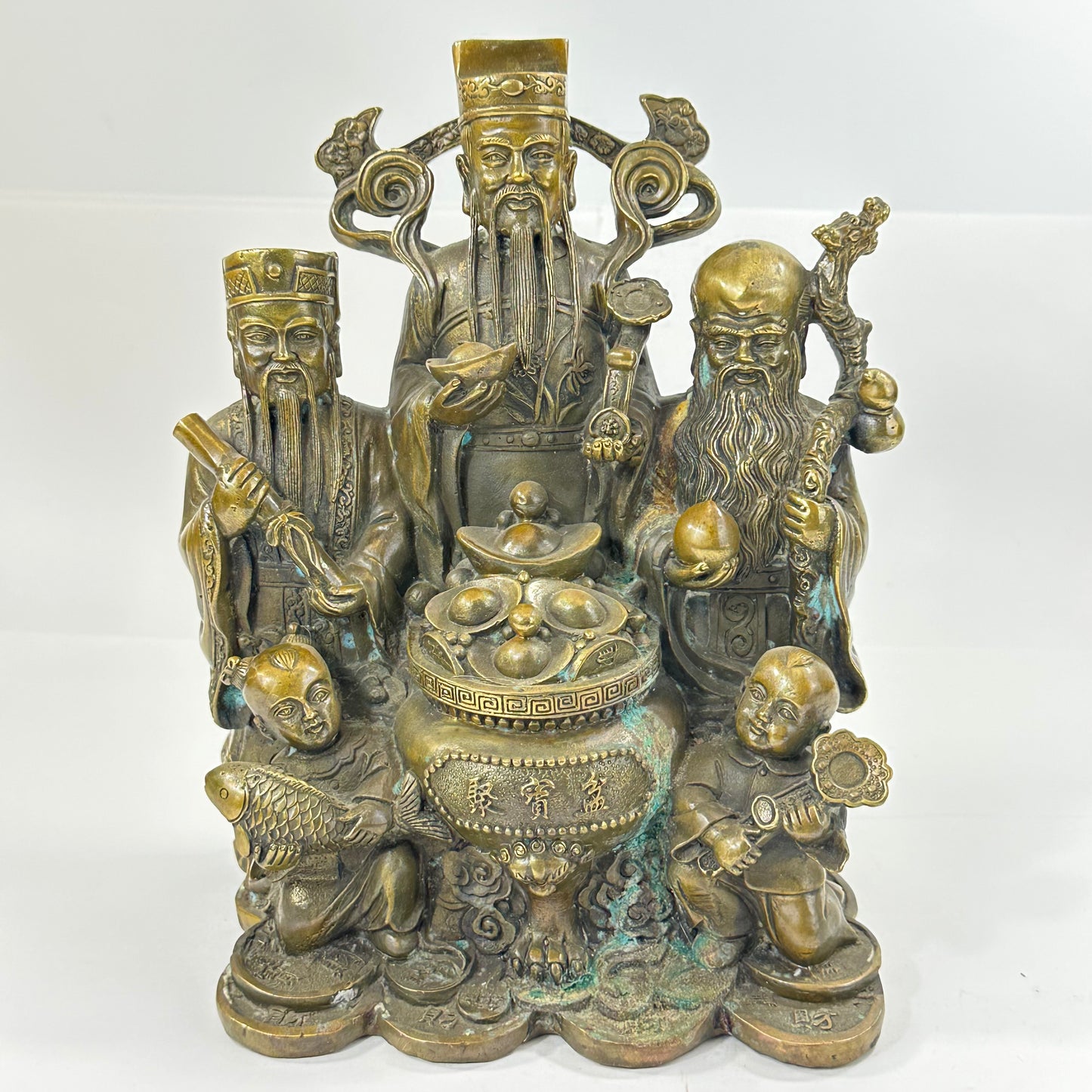 Vintage Chinese Bronze Statue Fu Lu Shu or San Xing 10"H