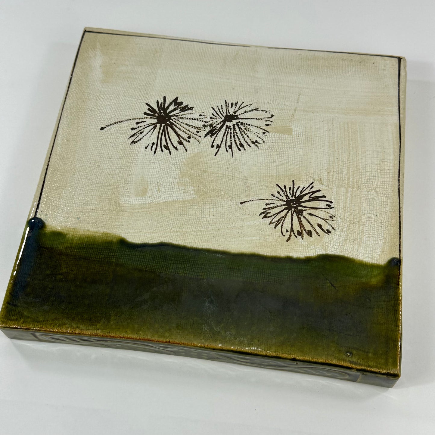 Vintage Japanese Oribe-ware Sokogawara Tile Tea Ceremony Furo 9"W