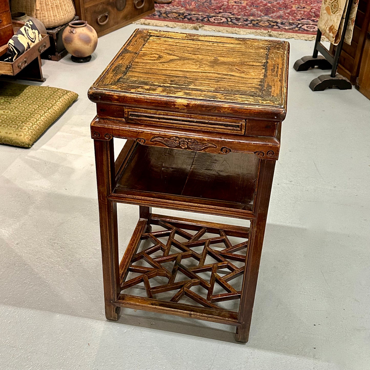Antique Chinese Qing Dynasty 19thC Chow Table Cracked Ice Motif 18x18x31"