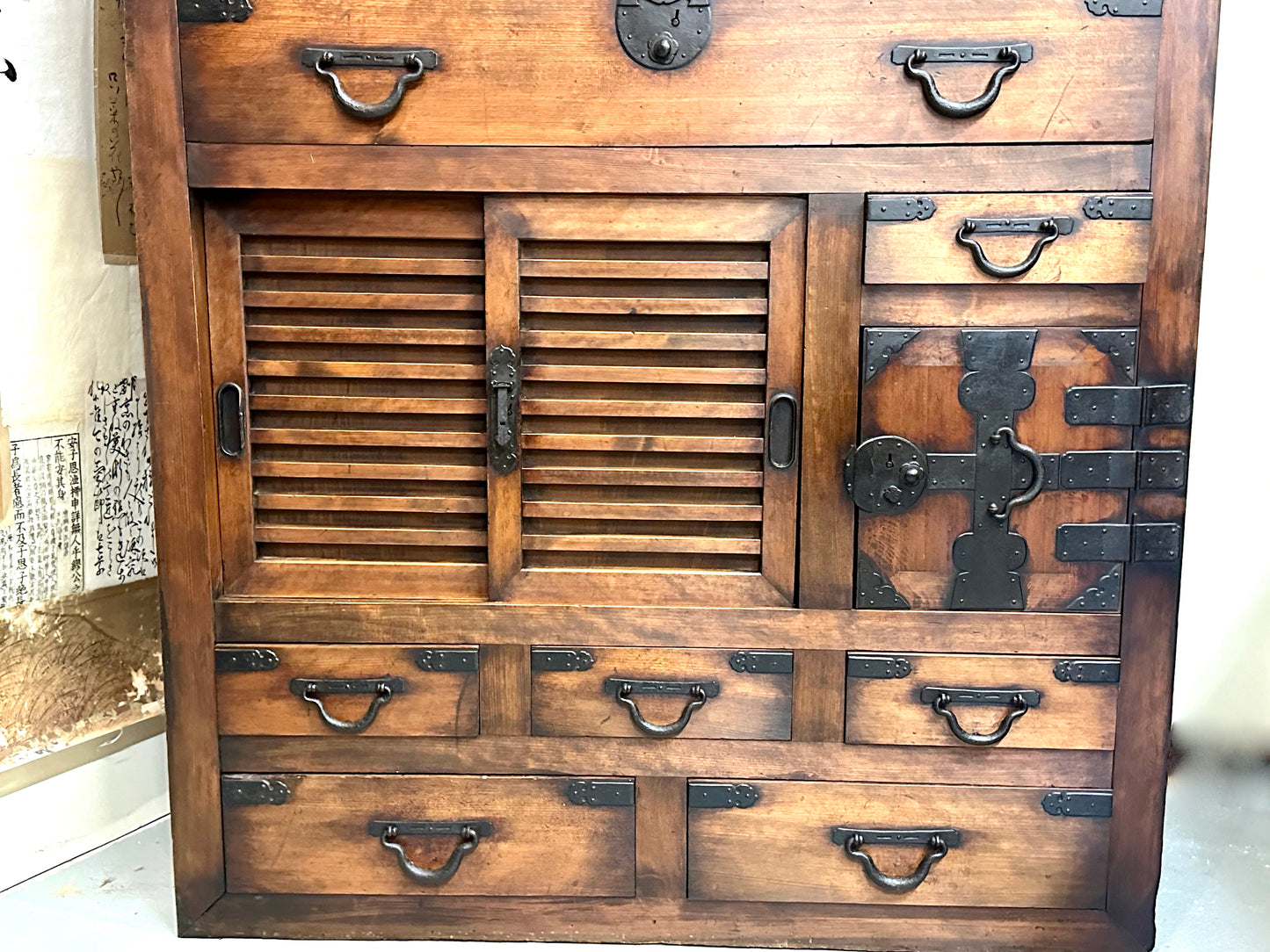 Antique Japanese Document Tansu Meiji Era Hinoki & Sugi Wood Chobadansu 66x37"