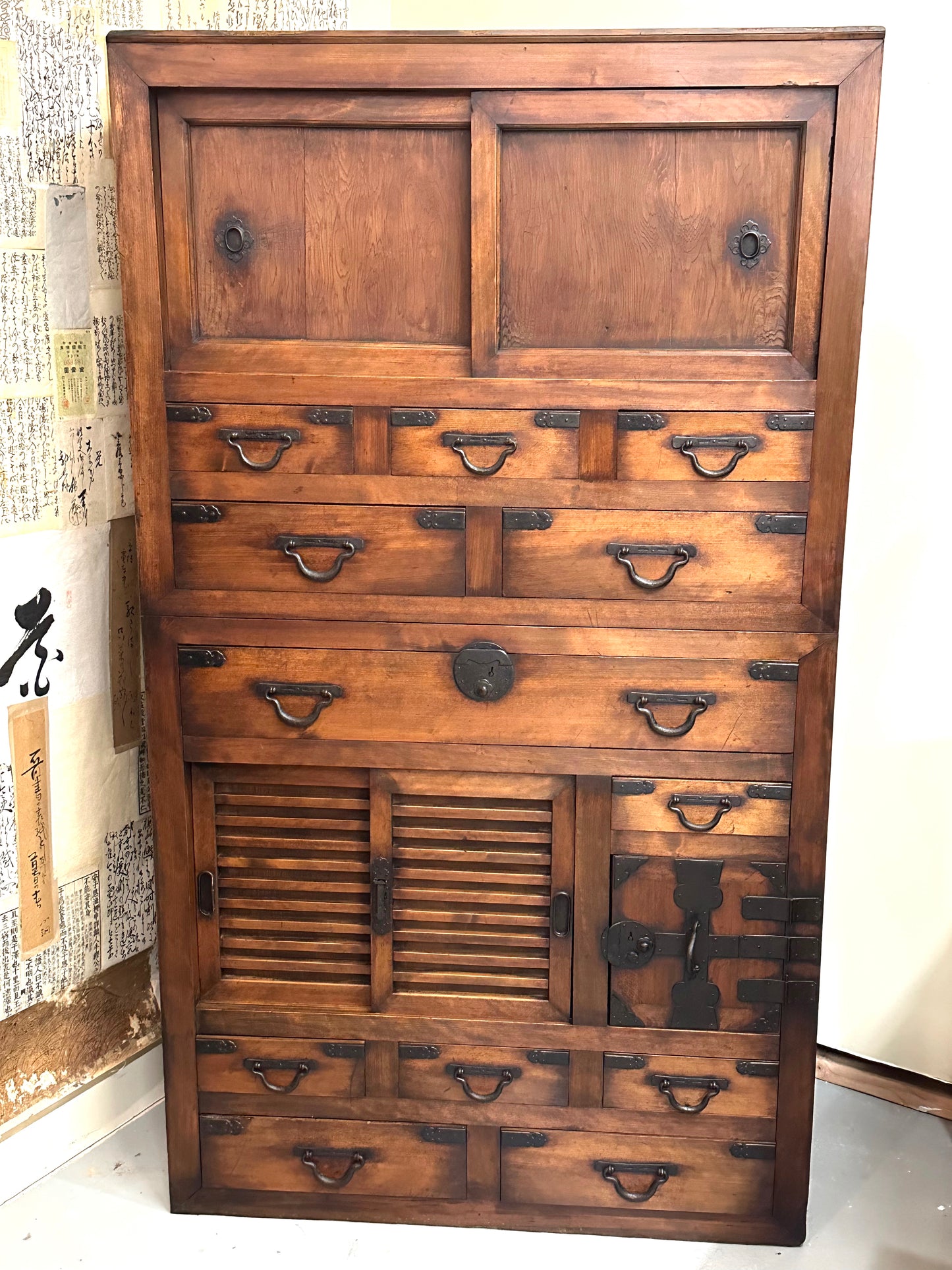 Antique Japanese Document Tansu Meiji Era Hinoki & Sugi Wood Chobadansu 66x37"