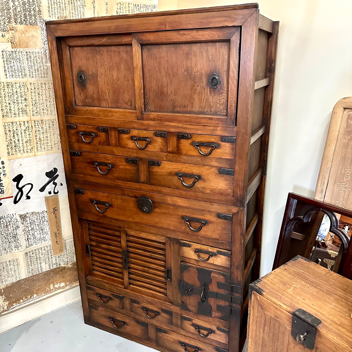 Antique Japanese Document Tansu Meiji Era Hinoki & Sugi Wood Chobadansu 66x37"