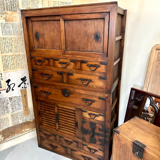 Antique Japanese Document Tansu Meiji Era Hinoki & Sugi Wood Chobadansu 66x37"