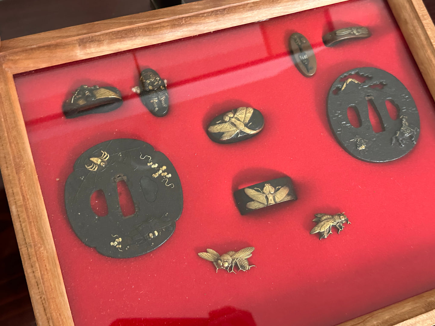 Antique Japanese Iron Tsuba – Spider, Dragonfly, and Ivy – Edo Period Samurai Sword Guard