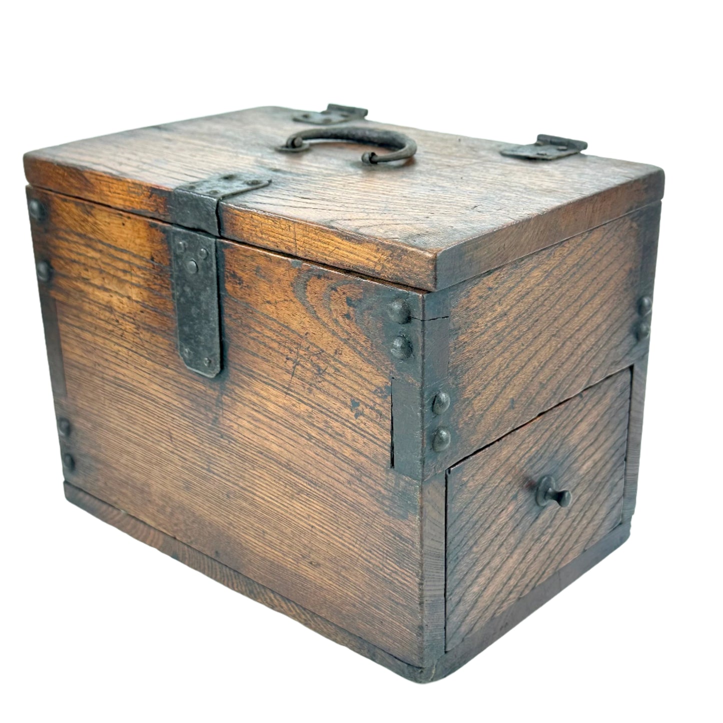 Antique Japanese Meiji Era (1868-1912) Suzuribako Calligraphy Tansu Keyaki Wood 9”