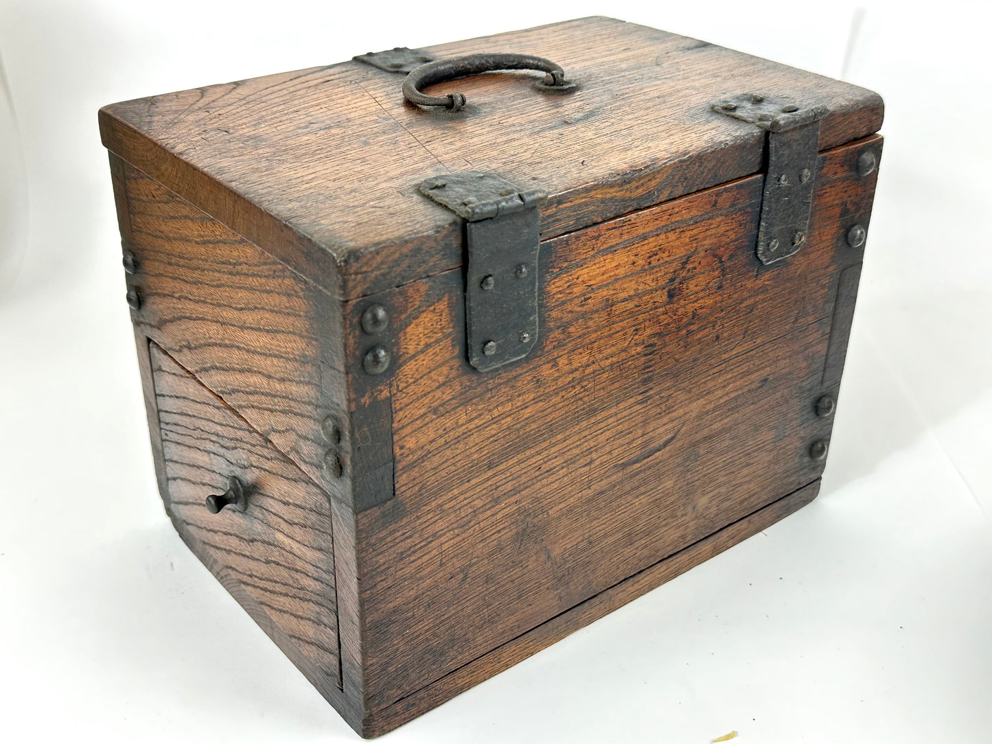 Antique Japanese Meiji Era (1868-1912) Suzuribako Calligraphy Tansu Keyaki Wood 9”
