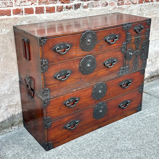 Antique Japanese Meiji Era (c1870’s) Kimono Tansu Red Lacquer 44”