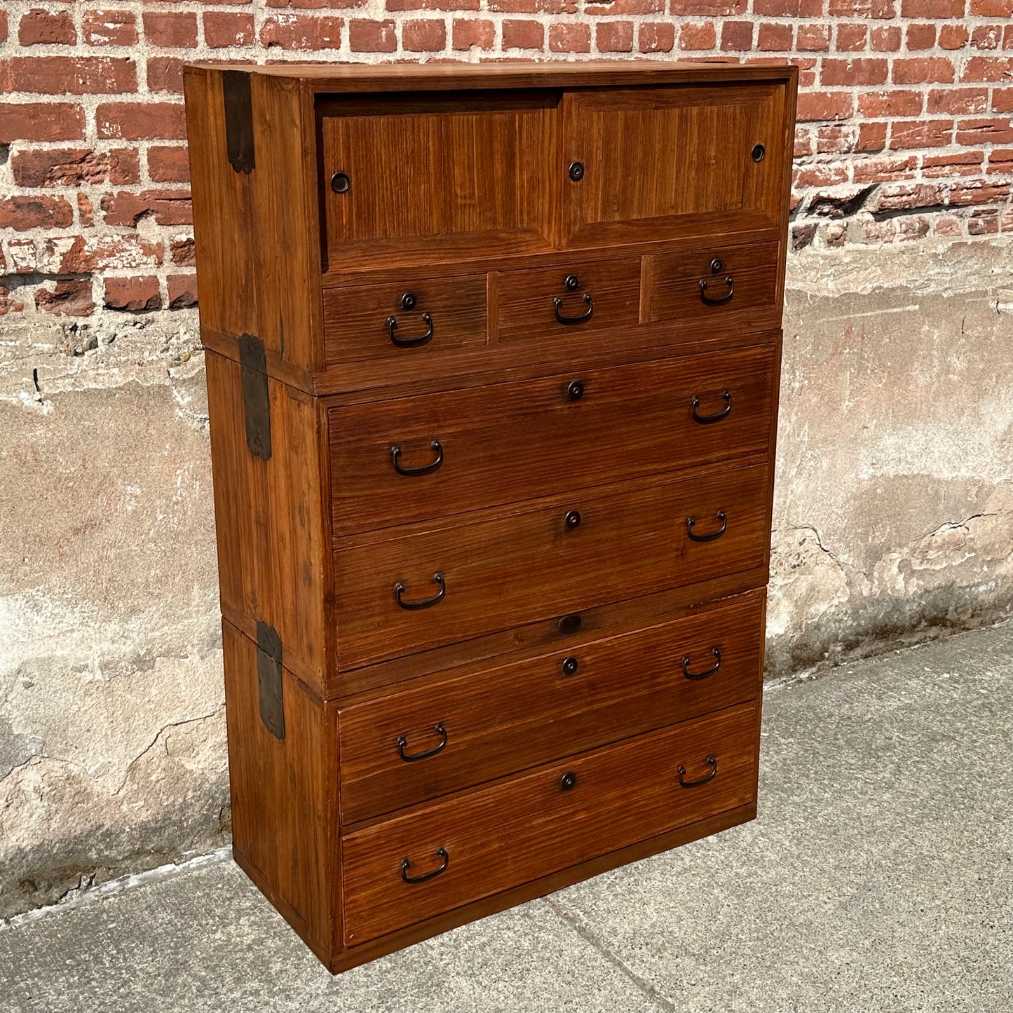 Antique Japanese Ishodansu Clothing Chest Tansu Taisho c1920’s 56”H Kiri Wood