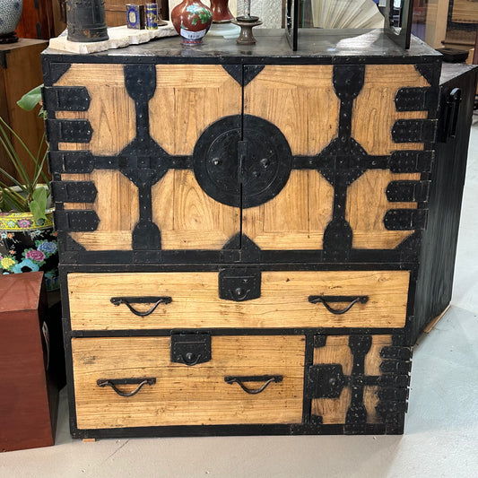 Antique Japanese Meiji Era c1890's Kannon Biraki Clothing Tansu Chest Sugi Wood 36"W